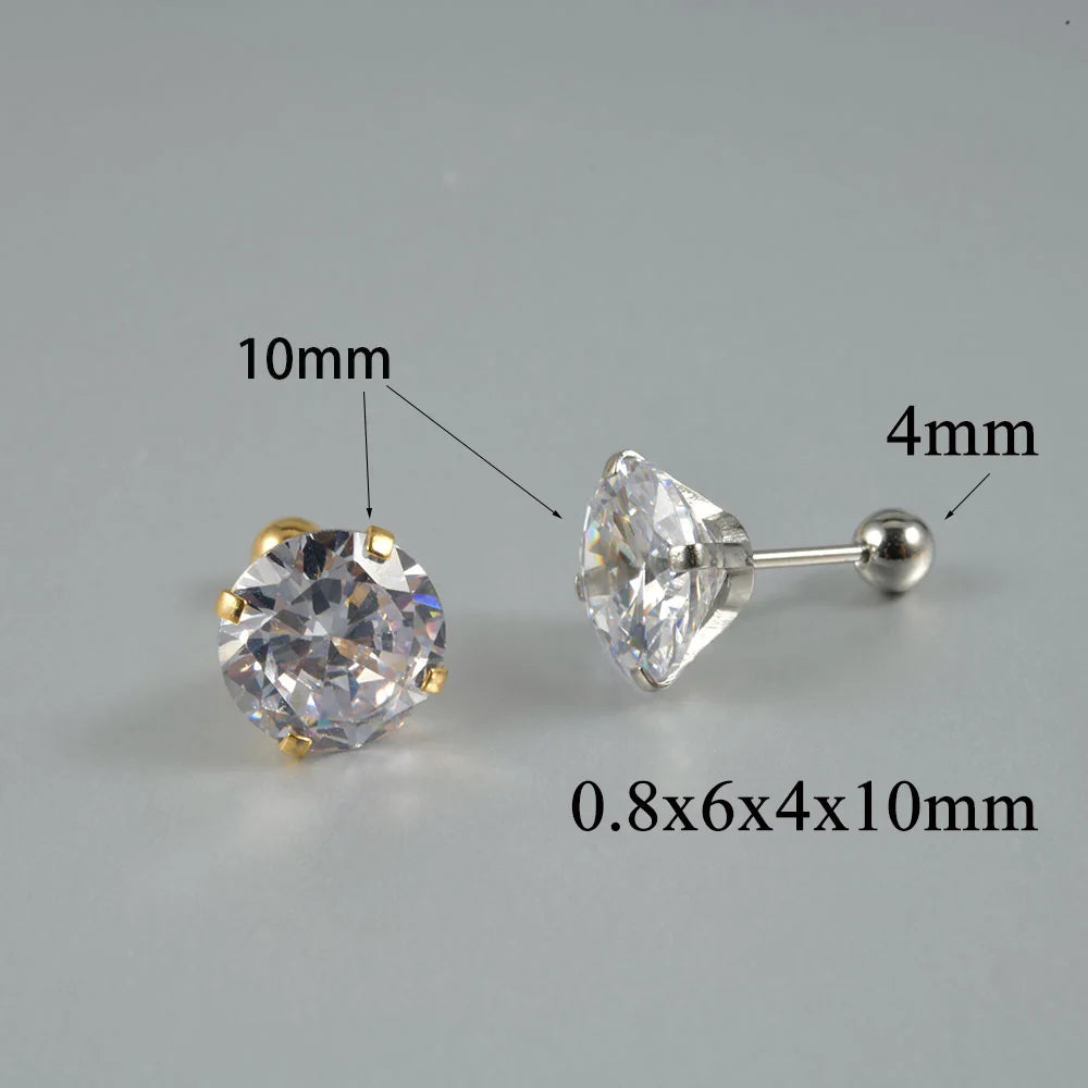 1Pair Surgical Steel Catch Round Zircon Earrings Gold Plated Cartilage Tragus Helix Ear Lobe Studs Women Piercing Jewelry